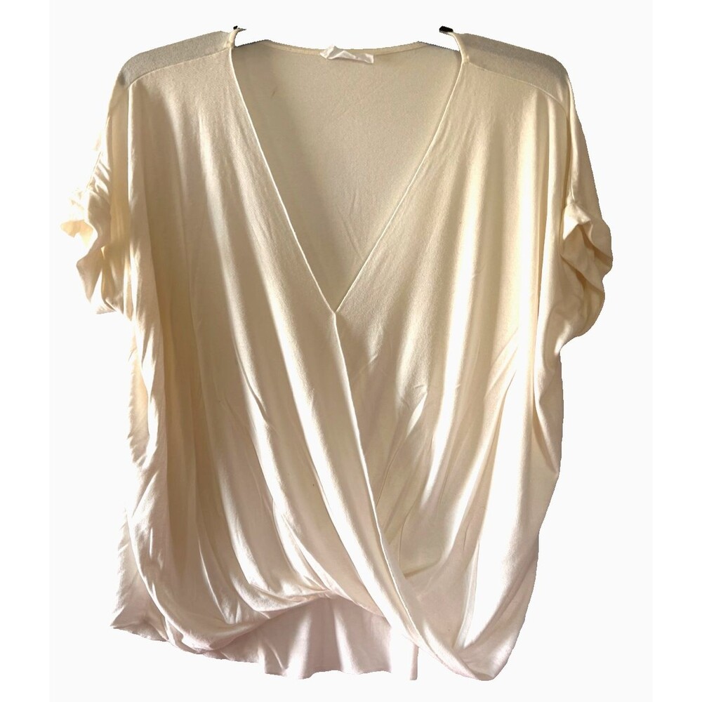Double Zero Ivory Faux Wrap V-Neck Cuffed Cap Sleeves Size LARGE